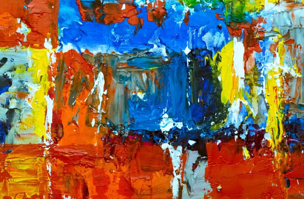 Valuing the unquantifiable: arts and culture impact Dynamic abstract expressionism painting with vibrant colors and textured acrylic on canvas.